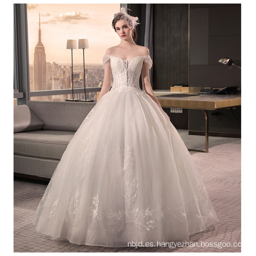 2017 de lujo de China Vintage encaje fuera del hombro Appliqued Ball vestido vestido de novia hinchado